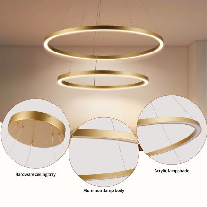 Brilagi - Димируем LED полилей на кабел PORTOFINO LED/98W/230V 3000-6000K Ø 80 см златист + дистанционно управление