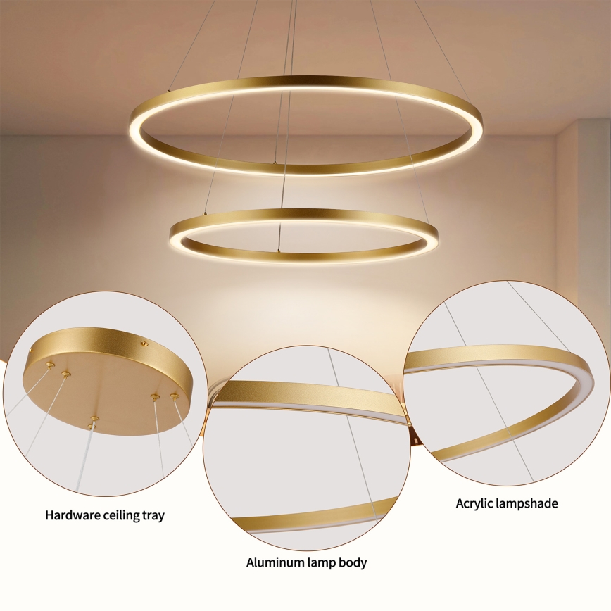 Brilagi - Димируем LED полилей на кабел PORTOFINO LED/98W/230V 3000-6000K Ø 80 см златист + дистанционно управление