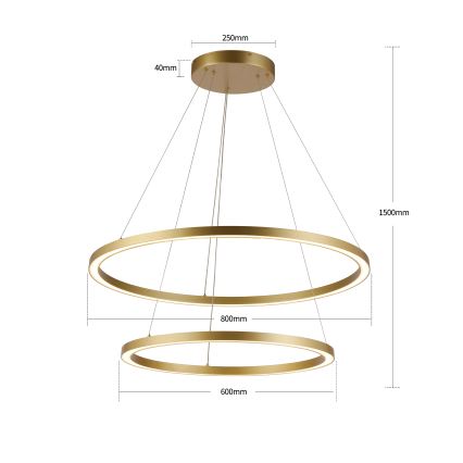 Brilagi - Димируем LED полилей на кабел PORTOFINO LED/98W/230V 3000-6000K Ø 80 см златист + дистанционно управление