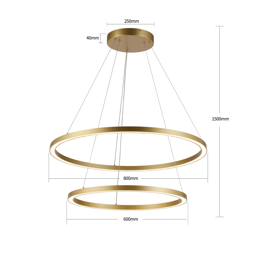 Brilagi - Димируем LED полилей на кабел PORTOFINO LED/98W/230V 3000-6000K Ø 80 см златист + дистанционно управление