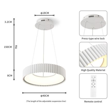 Brilagi - LED полилей за окачване на кабел FALCON MODERN LED/30W/230V 3000–6000K Ø 40 см бял + дистанционно управление