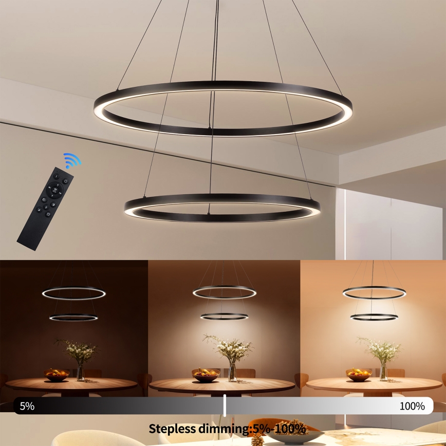 Brilagi - LED димируем полилей на кабел PORTOFINO LED/98W/230V 3000-6000K Ø 80 см черен + дистанционно управление