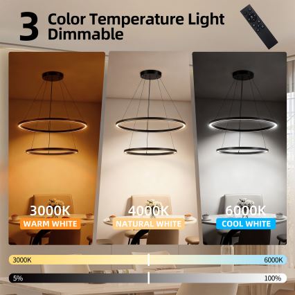 Brilagi - LED димируем полилей на кабел PORTOFINO LED/98W/230V 3000-6000K Ø 80 см черен + дистанционно управление