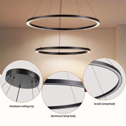 Brilagi - LED димируем полилей на кабел PORTOFINO LED/98W/230V 3000-6000K Ø 80 см черен + дистанционно управление