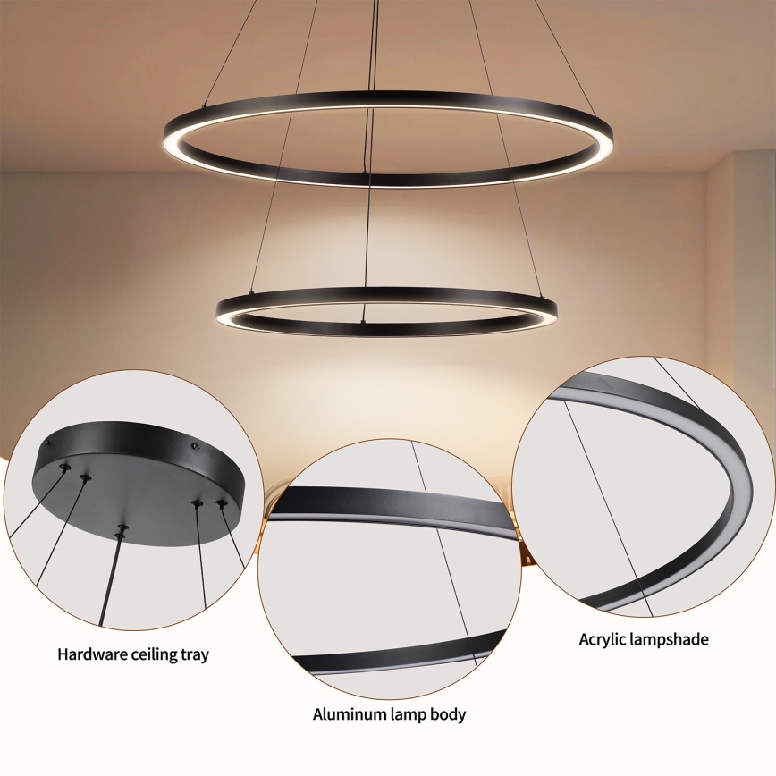 Brilagi - LED димируем полилей на кабел PORTOFINO LED/98W/230V 3000-6000K Ø 80 см черен + дистанционно управление