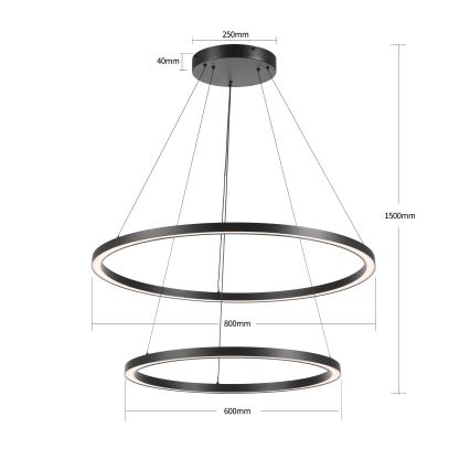 Brilagi - LED димируем полилей на кабел PORTOFINO LED/98W/230V 3000-6000K Ø 80 см черен + дистанционно управление