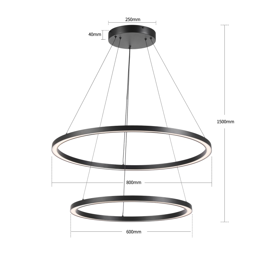 Brilagi - LED димируем полилей на кабел PORTOFINO LED/98W/230V 3000-6000K Ø 80 см черен + дистанционно управление