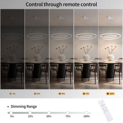 Brilagi - Димируем LED полилей на кабел TWISTER LED/75W/230V 3000-6000K Ø 70 cm бял + дистанционно управление