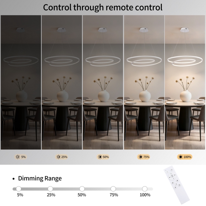 Brilagi - Димируем LED полилей на кабел TWISTER LED/75W/230V 3000-6000K Ø 70 cm бял + дистанционно управление