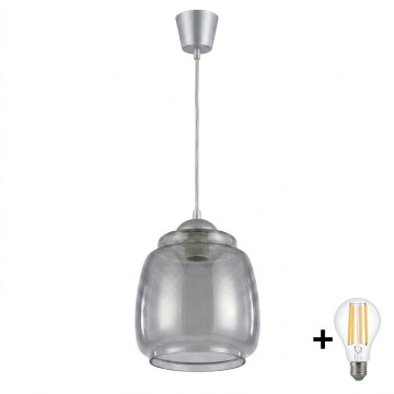 Brilagi - LED полилей с кабелно окачване RETRO GLASS 1xE27/60W/230V Ø 26 см сребрист/димно сив