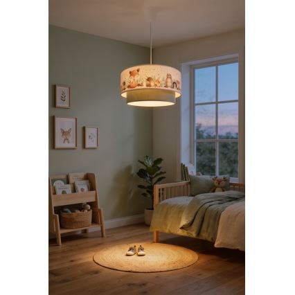Brilagi - LED детски полилей на кабел BOBO 1xE27/10W/230V Ø 40 см бял/зелен/с животински мотиви