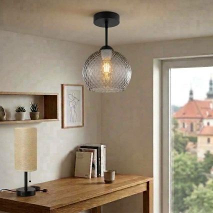 BRILAGI - LED прикрепен таванен полилей RETRO GLASS 1xE27/60W/230V Ø 25 см черен/димно сив
