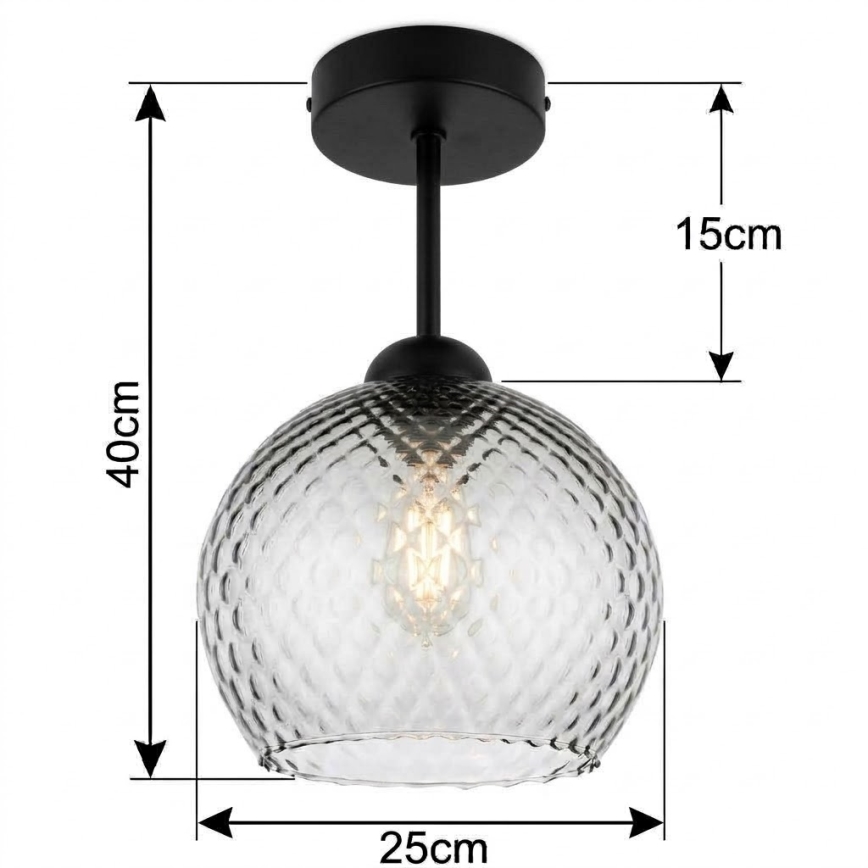 BRILAGI - LED прикрепен таванен полилей RETRO GLASS 1xE27/60W/230V Ø 25 см черен/димно сив