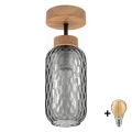 BRILAGI - LED полилей за повърхностен монтаж RETRO GLASS 1xE27/60W/230V Ø 14 см дъб/димно сиво