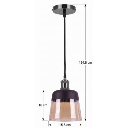 BRILAGI - LED полилей на кабел RETRO GLASS 1xE27/60W/230V Ø 15,5 cm черен/димчато бежов