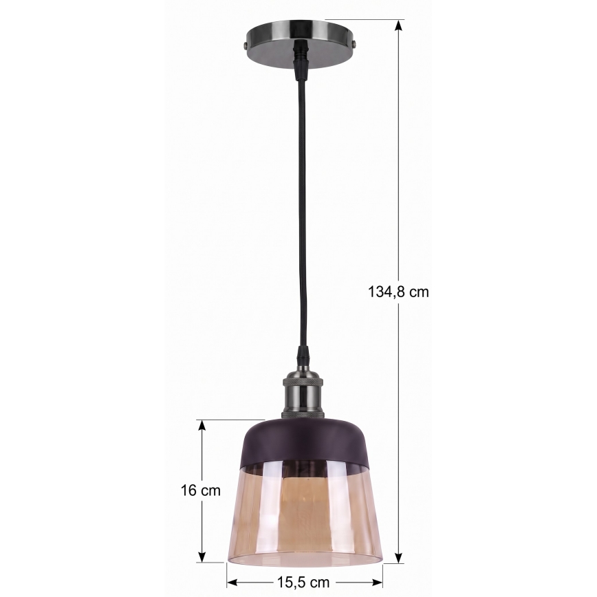 BRILAGI - LED полилей на кабел RETRO GLASS 1xE27/60W/230V Ø 15,5 cm черен/димчато бежов