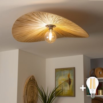 Brilagi - LED повърхностен полилей CERIA BOHO 1xE27/40W/230V Ø 80 cm рафия/дъб