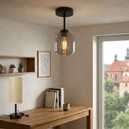 BRILAGI - LED полилей за повърхностен монтаж RETRO GLASS 1xE27/60W/230V Ø 14 см черен/димно сив