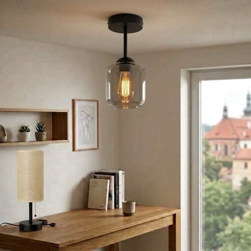 BRILAGI - LED полилей за повърхностен монтаж RETRO GLASS 1xE27/60W/230V Ø 14 см черен/димно сив