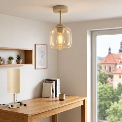 BRILAGI - LED плафон RETRO GLASS 1xE27/60W/230V Ø 14 см бежов/димно бежов бежов