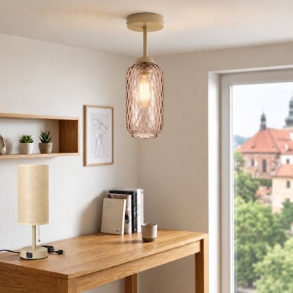BRILAGI - LED плафон RETRO GLASS 1xE27/60W/230V Ø 14 cm бежово/опушено кафяво