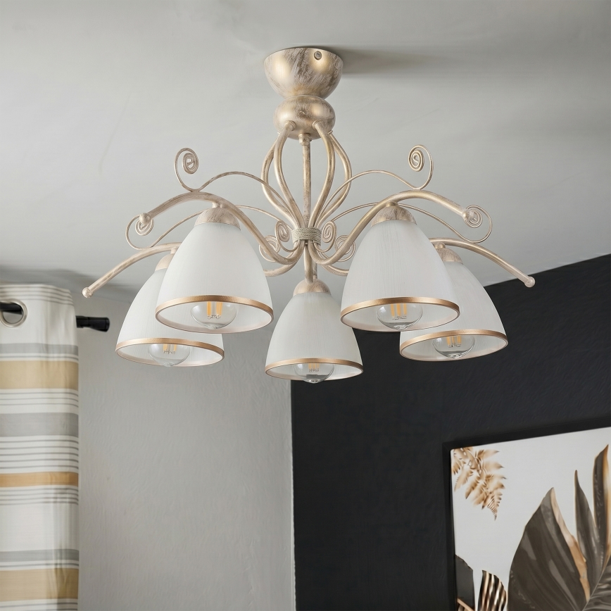Brilagi - LED повърхностно монтиран полилей ANTICO 5xE27/60W/230V 3000K бяла патина
