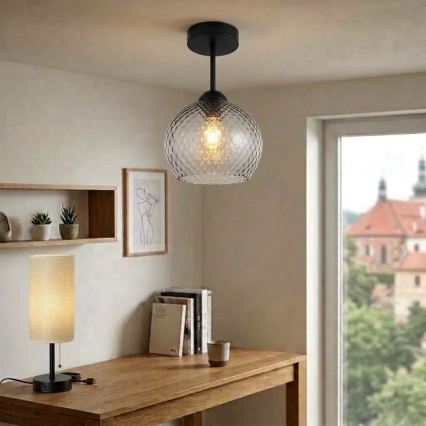 BRILAGI - LED Плафонен полилей RETRO GLASS 1xE27/60W/230V Ø 18 см черен/димно сиво