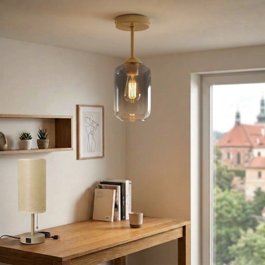 BRILAGI - LED повърхностно монтиран полилей RETRO GLASS 1xE27/60W/230V Ø 14 cm бежово/опушено сиво