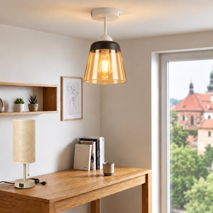 BRILAGI - LED прилепен полилей RETRO GLASS 1xE27/60W/230V Ø 15,5 см бял/димно бежов