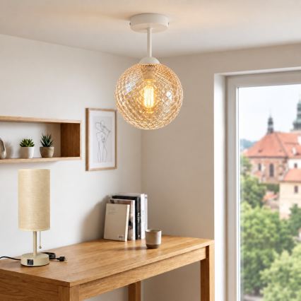 BRILAGI - LED плафон RETRO GLASS 1xE27/60W/230V Ø 17 см бял/опушено-бежов