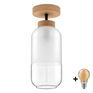 BRILAGI - LED повърхностно монтиран полилей RETRO GLASS 1xE27/60W/230V Ø 14 см дъб/бял