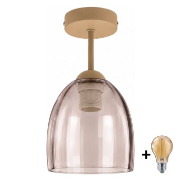 BRILAGI - LED Повърхностно монтиран полилей RETRO GLASS 1xE27/60W/230V Ø 17 см бежова/димчато бежова