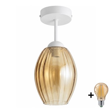 BRILAGI - LED повърхностно монтиран полилей RETRO GLASS 1xE27/60W/230V Ø 17 см бял/димчато бежов