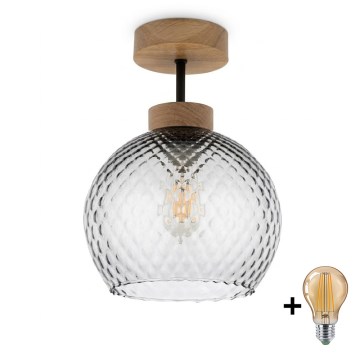BRILAGI - LED повърхностно монтиран полилей RETRO GLASS 1xE27/60W/230V Ø 18 cm дъб/опушено сиво