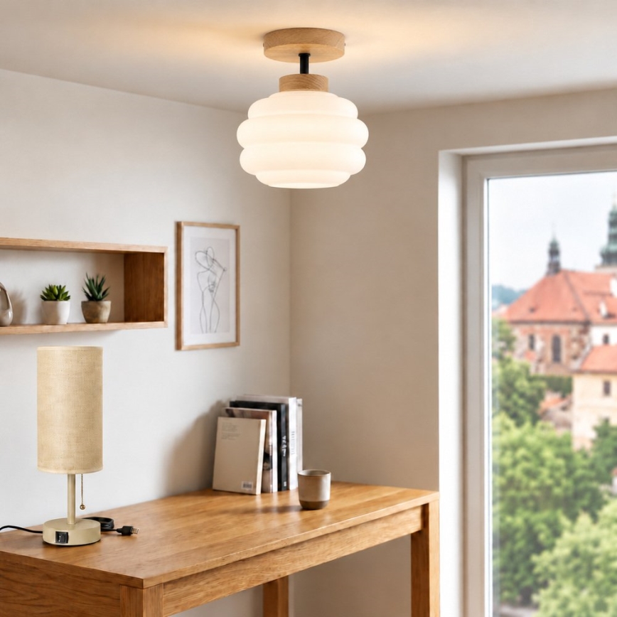 BRILAGI - LED Повърхностно монтиран полилей RETRO GLASS 1xE27/60W/230V Ø 20 см дъб/бял