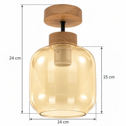 BRILAGI - LED Прикрепен таванен полилей RETRO GLASS 1xE27/60W/230V Ø 14 см дъб/димно бежово