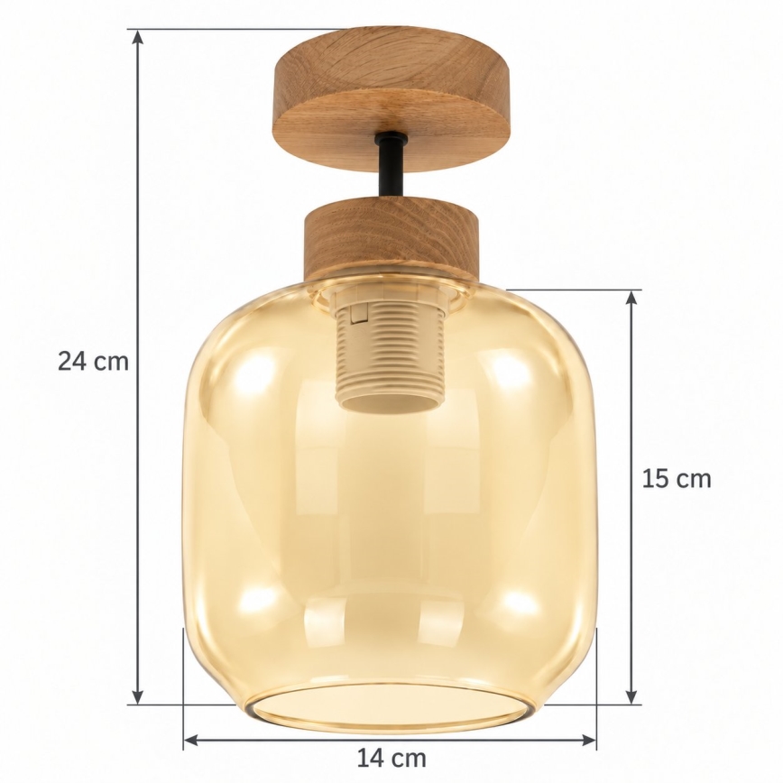BRILAGI - LED Прикрепен таванен полилей RETRO GLASS 1xE27/60W/230V Ø 14 см дъб/димно бежово