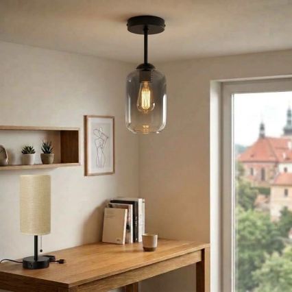 BRILAGI - LED Полилей за повърхностен монтаж RETRO GLASS 1xE27/60W/230V Ø 14 cm черен/димчато сив