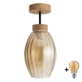 BRILAGI - LED прикрепен таванен полилей RETRO GLASS 1xE27/60W/230V Ø 17 см дъб/опушено бежово