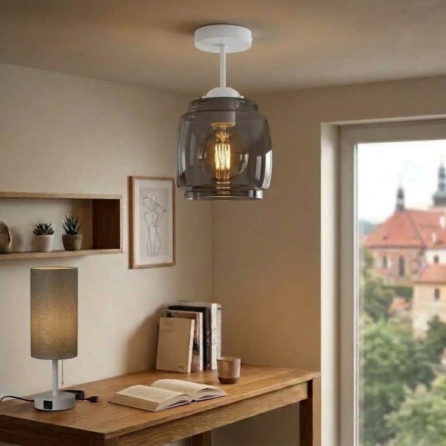 BRILAGI - LED Повърхностно монтиран полилей RETRO GLASS 1xE27/60W/230V Ø 26 см бял/димчато сив