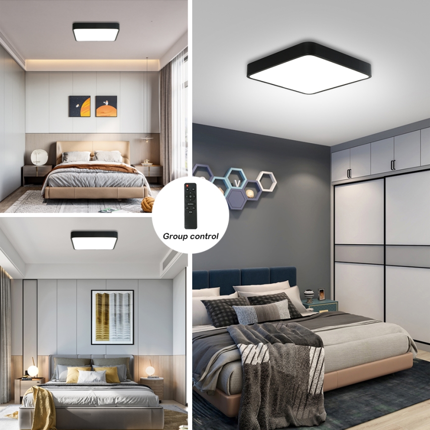 Brilagi - LED регулируемо таванно осветително тяло POOL SQUARE LED/36W/230V 3000-6000K 40x40 см черно + дистанционно управление