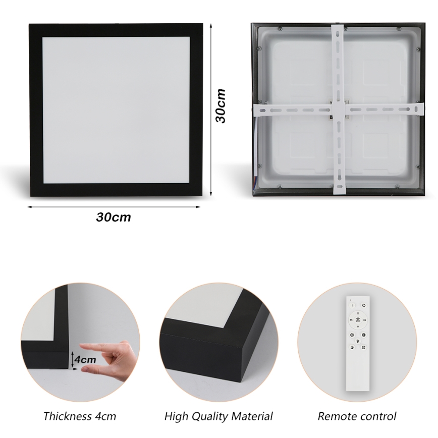 Brilagi - LED Регулируемо таванно осветление FRAME SMART LED/24W/230V 30x30 см 3000-6000K IP44 черно + дистанционно управление
