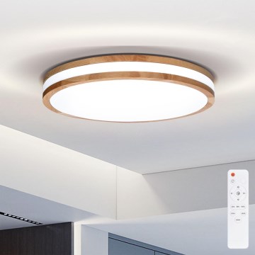 Brilagi - LED регулируемо таванно осветително тяло MOLINA LED/48W/230V 3000-6500K дъб пр. 38 см + дистанционно управление