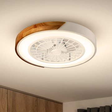 Brilagi - LED регулируемо таванно осветително тяло с вентилатор LED/30W/230V 3000-6500K бяло/дъб + дистанционно управление