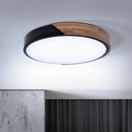 Brilagi - LED регулируемо таванно осветително тяло PILANA LED/48W/230V 3000-6500K дъб пр. 40 см + дистанционно управление