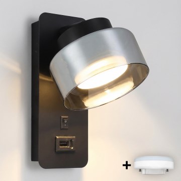 Brilagi - LED RGB+CCT димируема настенна лампа с USB порт AURA LUX 1xGX53/14W/230V 2700-6500K Wi-Fi Tuya черен/опушен