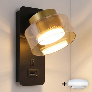 Brilagi - LED RGB+CCT димируема стенна лампа с USB порт AURA LUX 1xGX53/14W/230V 2700-6500K Wi-Fi Tuya черна/златна