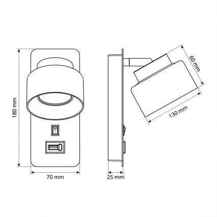Brilagi - LED RGB+CCT димируема настенна лампа с USB порт AURA LUX 1xGX53/14W/230V 2700-6500K Wi-Fi Tuya черен/опушен