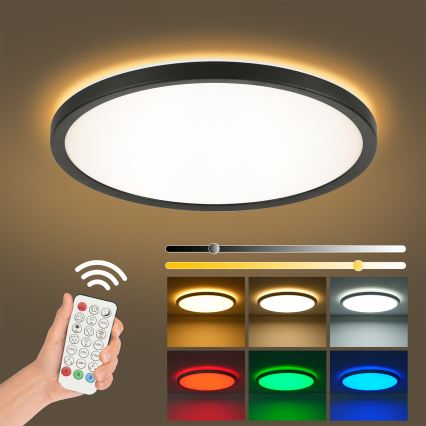 Brilagi - LED RGBW димируемо ултра тънко таванно осветително тяло LED/18W/230V 2700-6500K Ø 30 см черно + дистанционно управление