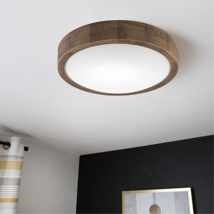 Brilagi - Димируемо LED RGBW таванно осветително тяло CARVALHO SLIM 1xE27/9W/230V 2700-6500K Wi-Fi дъб Ø 27 см